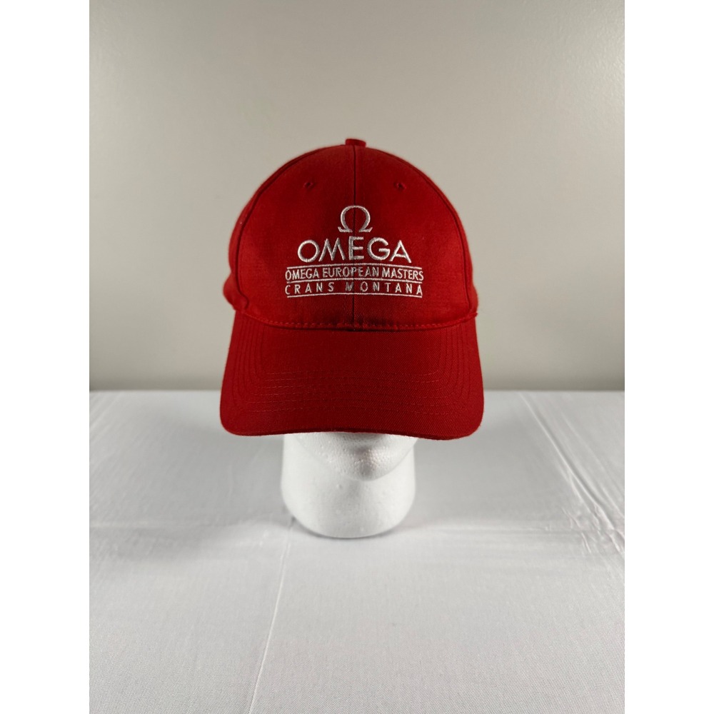 90s Omega European Masters Crans Montana Golf Hat Red Adjustable Embroidered Cap